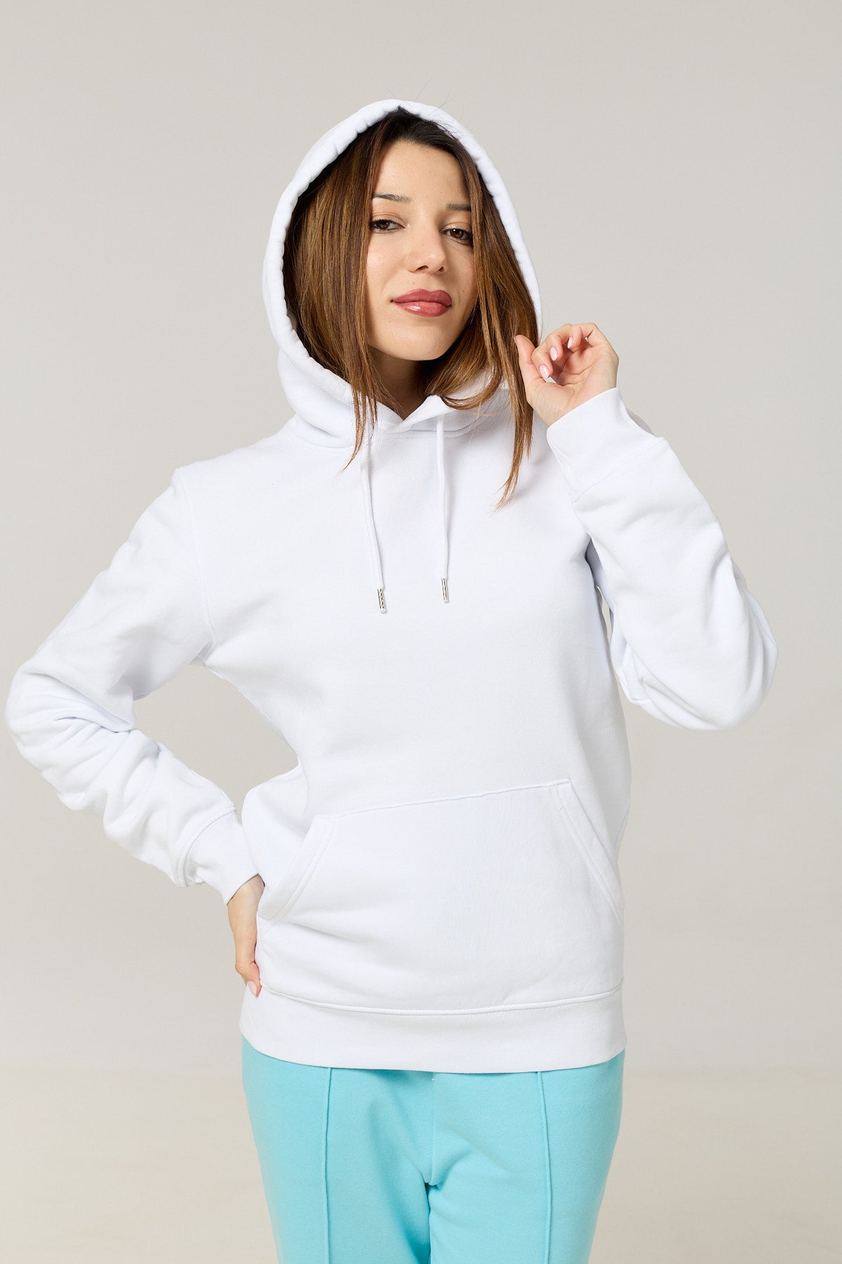 Cotton Terry Fleece Hoodie – White with “You Go Girl” Back Print