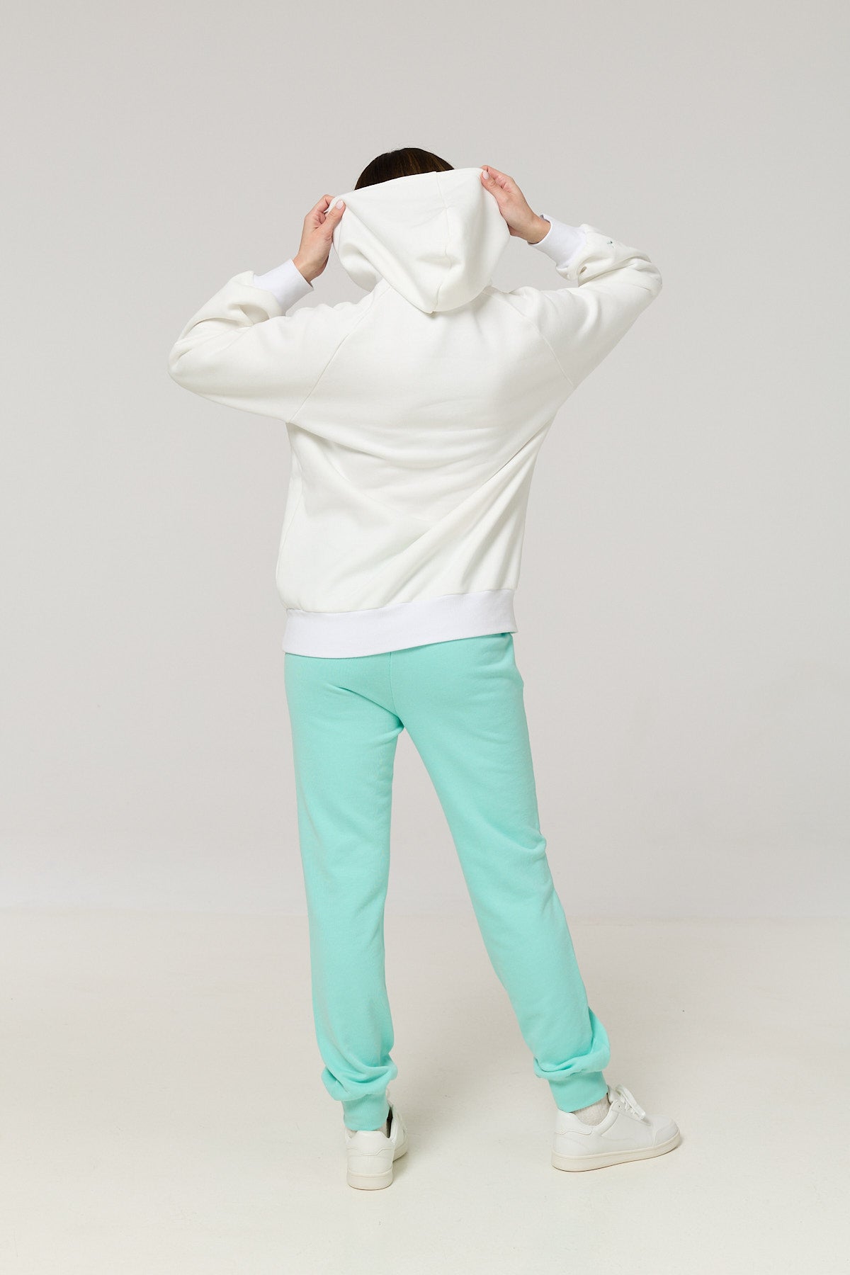 Cotton Terry Fleece Hoodie – White with Monte Green Logo