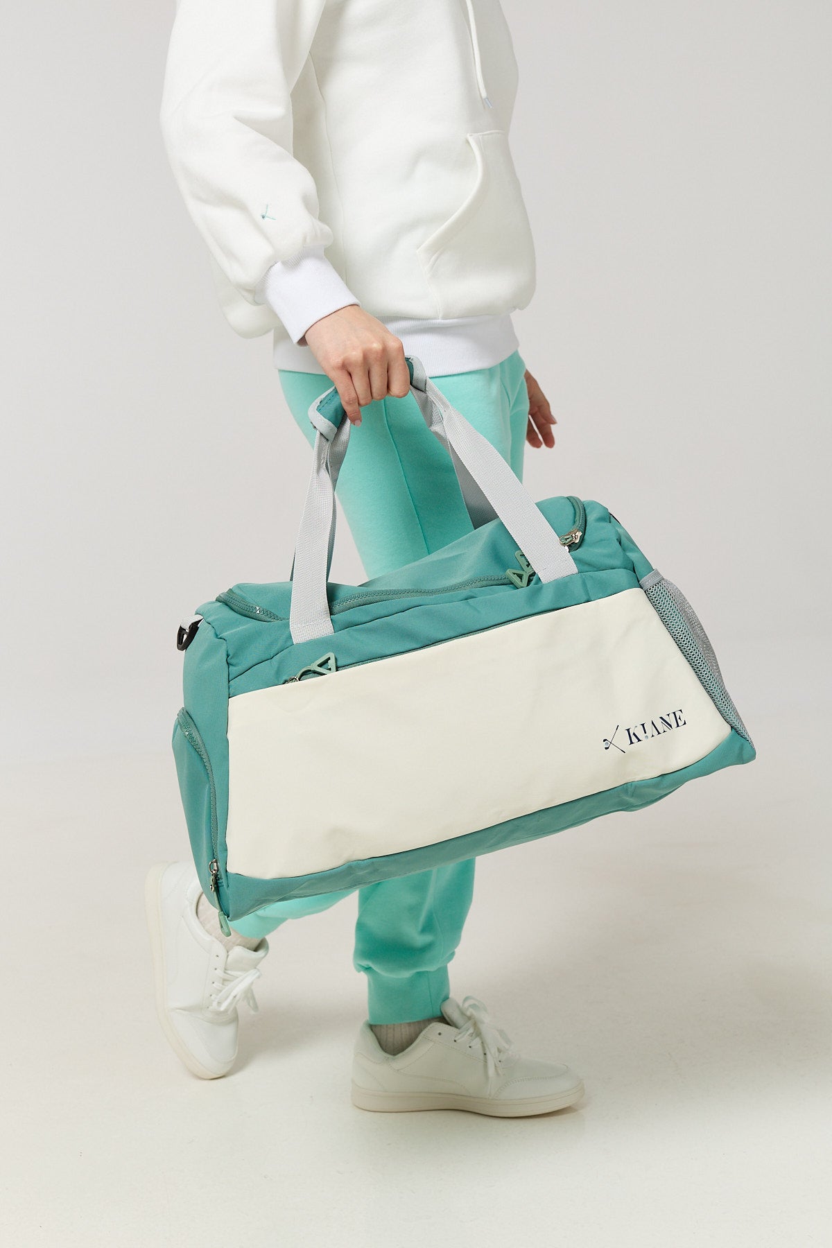 Two-Tone Gym & Travel Duffel – Teal & Cream